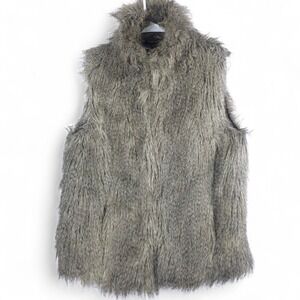 Brave Soul Faux Fur Vest Gilet Shaggy Grey Wolf Brown Boho Open Front Pockets M